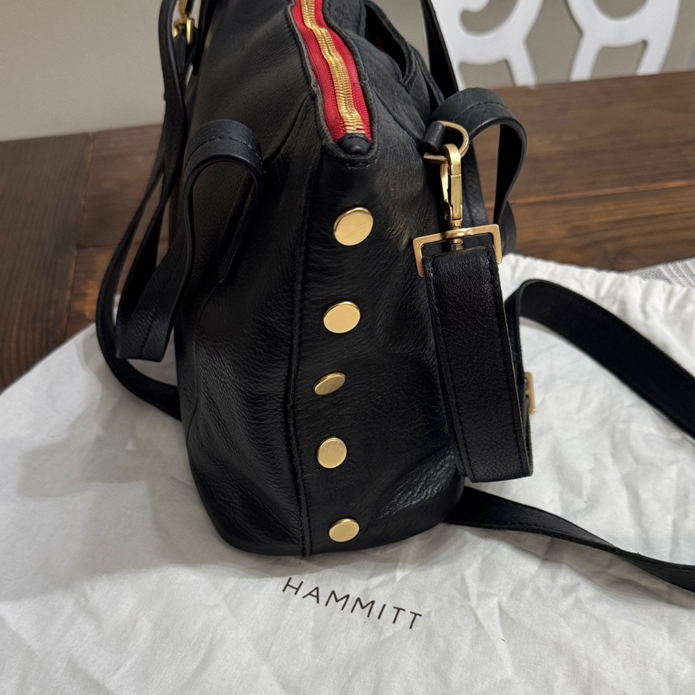Hammitt Black Leather Shoulder Bag with Red Zipper - Picture 5 of 12